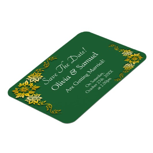 Save The Date - Emerald Green & Gold Magnet (Linke Seite)