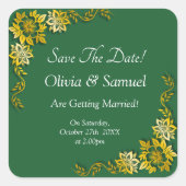 Save The Date - Emerald Green & Gold Quadratischer Aufkleber (Vorderseite)