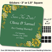 Save The Date - Emerald Green & Gold Quadratischer Aufkleber