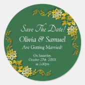 Save The Date - Emerald Green & Gold Runder Aufkleber (Vorderseite)