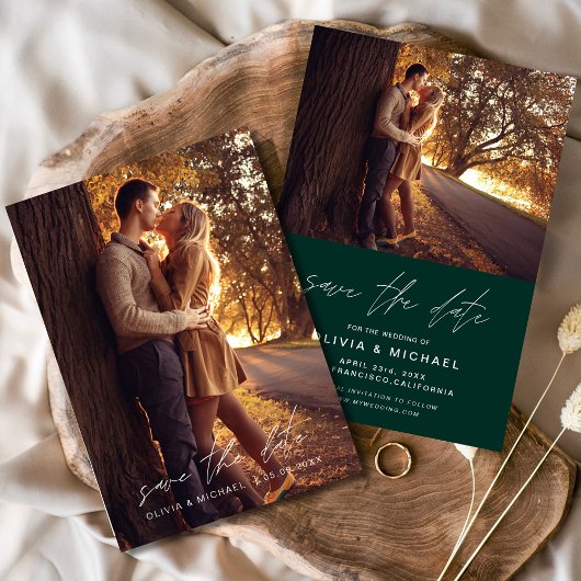 Save the Date Emerald Green Handwriting Wedding