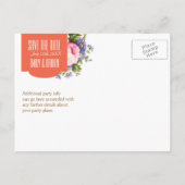 Save the Date Englisch Rose Garden Party Tee Ankündigungspostkarte (Rückseite)