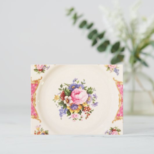 Save the Date Englisch Rose Garden Party Tee Ankündigungspostkarte (Stehend Vorderseite)