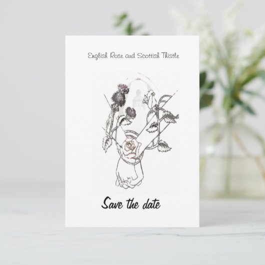 Save the Date Englisch Rose und Scottish Thistle (Stehend Vorderseite)