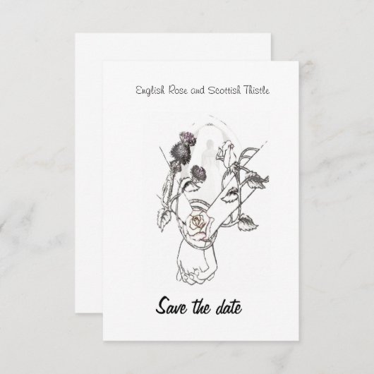 Save the Date Englisch Rose und Scottish Thistle (Vorne/Hinten)