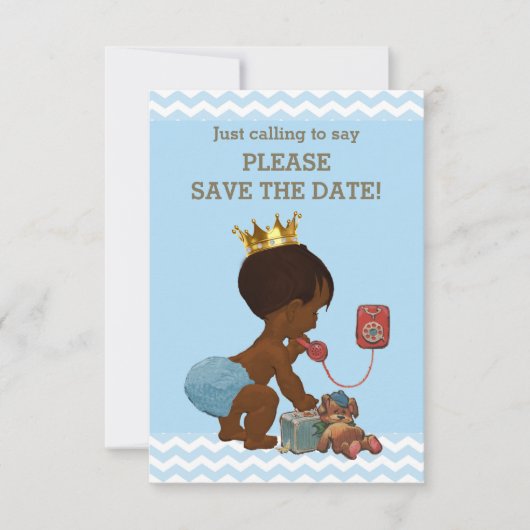 Save the Date Ethnic Prince on Phone Gray Blue (Vorderseite)