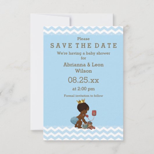 Save the Date Ethnic Prince on Phone Gray Blue (Rückseite)