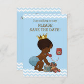 Save the Date Ethnic Prince on Phone Gray Blue (Vorne/Hinten)