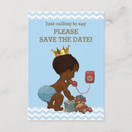 Save the Date Ethnic Prince on Phone Gray Blue