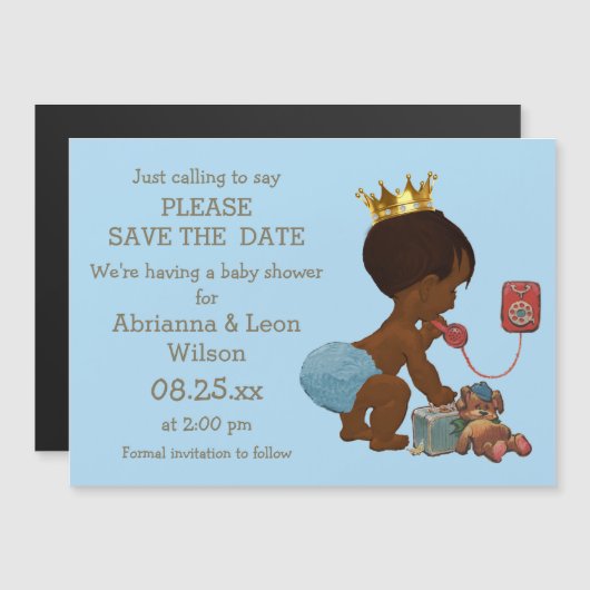 Save the Date Ethnic Prince on Phone Gray Blue Magneteinladung (Vorne/Hinten)