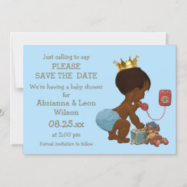 Save the Date Ethnic Prince on Phone Gray Blue Magneteinladung