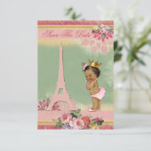 Save the Date Ethnic Princess Paris Baby Dusche (Stehend Vorderseite)