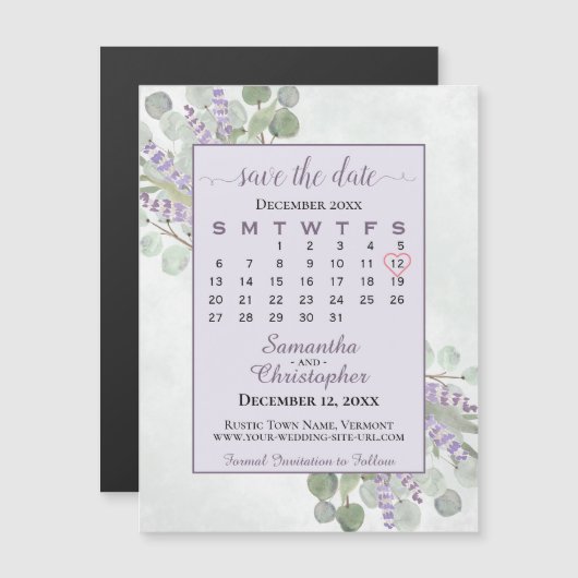 Save the Date Eucalyptus Lavender Calendar Magnet (Vorne/Hinten)