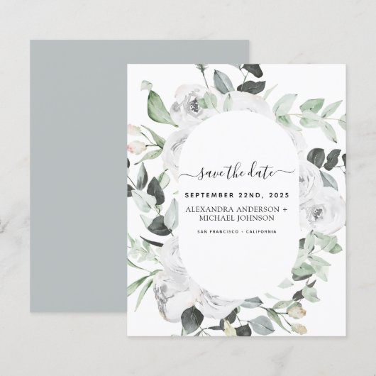 Save the Date Eucalyptus White Floral (Vorne/Hinten)