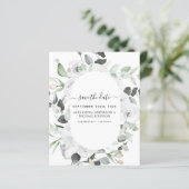 Save the Date Eucalyptus White Floral (Stehend Vorderseite)