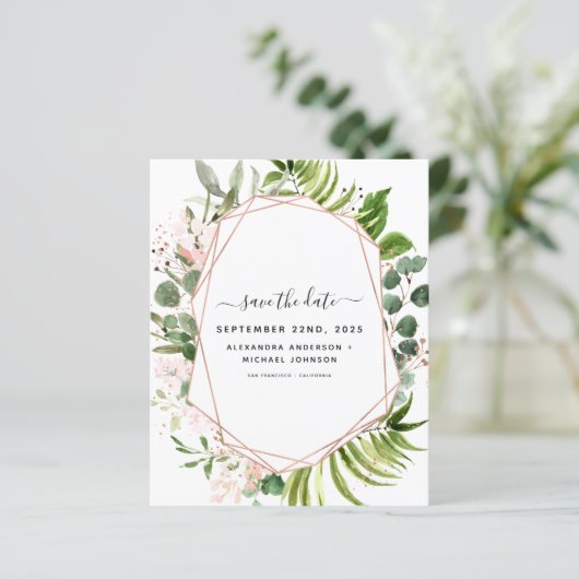 Save the Date Eukalyptus Greenery Geometric (Stehend Vorderseite)