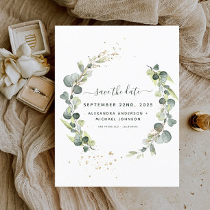 Save the Date Eukalyptus Greenery Succulent Ankündigungspostkarte