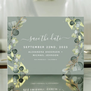 Save the Date Eukalyptus Greenery Succulent Ankündigungspostkarte