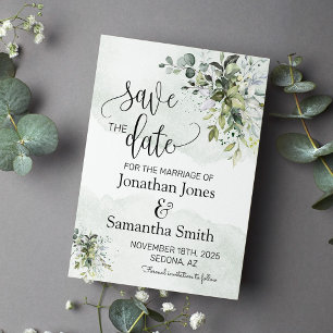 Save the Date Eukalyptus-Grünstaub Einladung