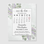 Save the Date Eukalyptus Lavender Kalender weiß Magnetkarte (Vorderseite)