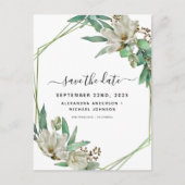 Save the Date Eukalyptus Magnolia Grüne Ankündigungspostkarte (Vorderseite)