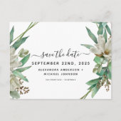 Save the Date Eukalyptus Magnolia Grüne Ankündigungspostkarte (Vorderseite)