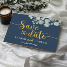 Save the Date Eukalyptus Navy & Gold Wedding