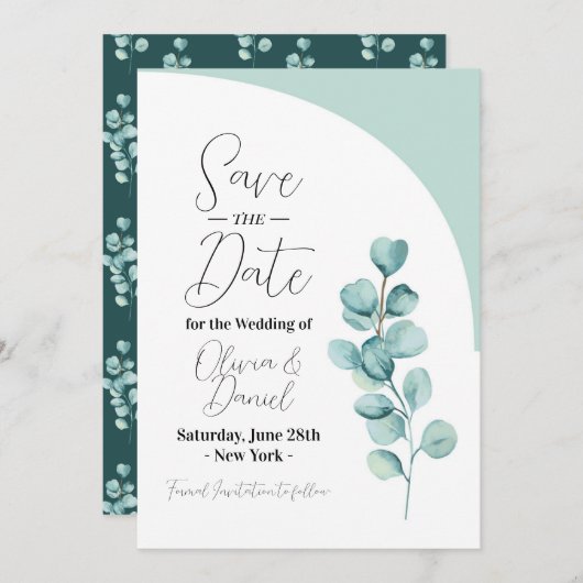 Save the Date Eukalyptus Wedding Blätter Spring (Vorne/Hinten)