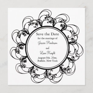 Save the Date extravagante Blüte (schwarz/weiß)