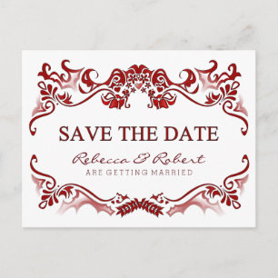 Save the Date Extravagante GrenzValentine Rote Pos Ankündigungspostkarte