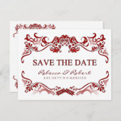 Save the Date Extravagante GrenzValentine Rote Pos Ankündigungspostkarte (Vorne/Hinten)