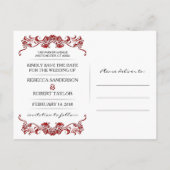 Save the Date Extravagante GrenzValentine Rote Pos Ankündigungspostkarte (Rückseite)