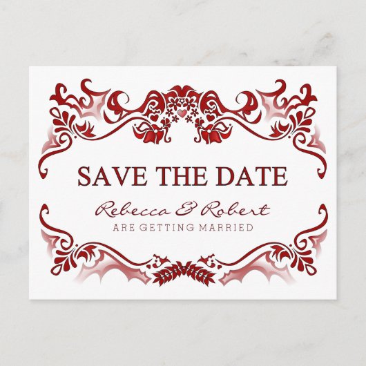 Save the Date Extravagante GrenzValentine Rote Pos Ankündigungspostkarte (Vorderseite)
