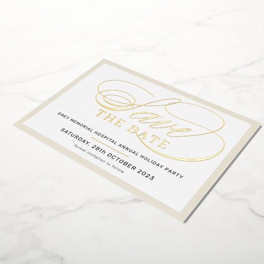 SAVE THE DATE extravagantes Elfenbeingold Folieneinladung (Gedreht)