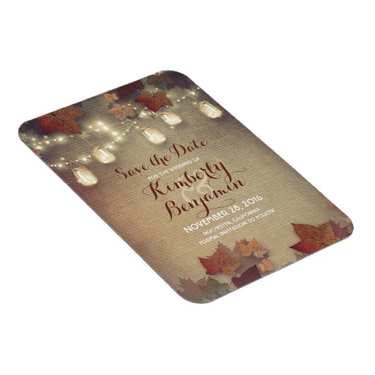 Save the Date Fall Mason Jar Lights Rustikal Magnet (Rechte Seite)