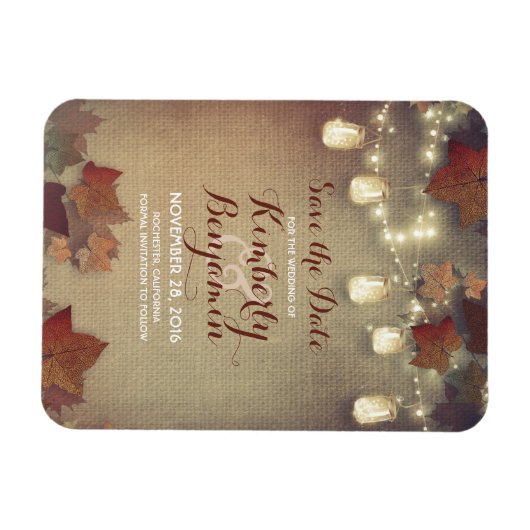 Save the Date Fall Mason Jar Lights Rustikal Magnet (Horizontal)