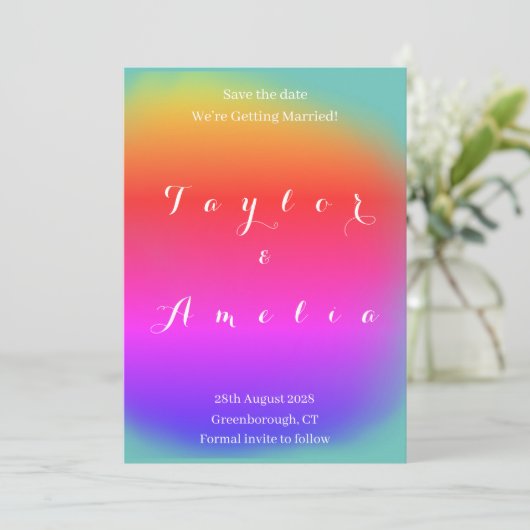 Save the Date farbenfrohe Hochzeit (Stehend Vorderseite)