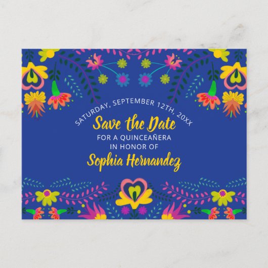 Save the Date farbenfrohe mexikanische Fiesta Roya Ankündigungspostkarte (Vorderseite)