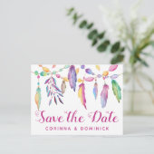Save the Date Feathers Native American Verlobung Postkarte (Stehend Vorderseite)