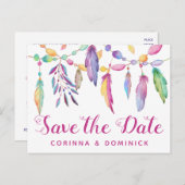 Save the Date Feathers Native American Verlobung Postkarte (Vorne/Hinten)