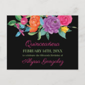 Save the Date Fiesta Blume Schwarz und Blau Ankündigungspostkarte (Vorderseite)