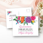 Save the Date Fiesta Blume Weiß und Blüten Ankündigungspostkarte<br><div class="desc">Floral Save the Date Postkarten mit Aquarellfiesta-Blume, die für jeden Anlass angepasst werden können. Diese weiße Karte hat eine Fülle von bunten Blume, eleganten rosa Schrift und moderne Typografie. Ein wunderschönes Blumendesign inklusive Pony, Rose, Fuchsia, Lilie und Grün in Rosa, lila, Orange, Gelb, Grün und Blau. Die Vorlage ist für...</div>