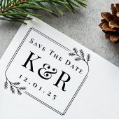 Save the Date Fir Frame Monogram Winter Wedding Permastempel