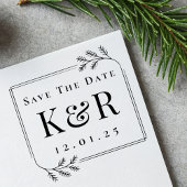 Save the Date Fir Frame Winter Wedding Monogram Gummistempel