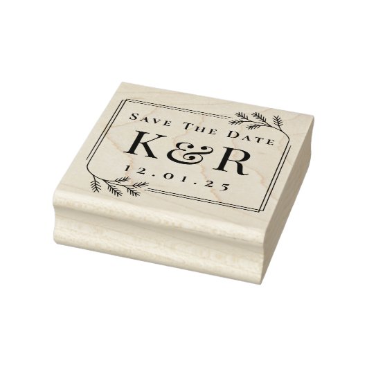 Save the Date Fir Frame Winter Wedding Monogram Gummistempel (Stempel)