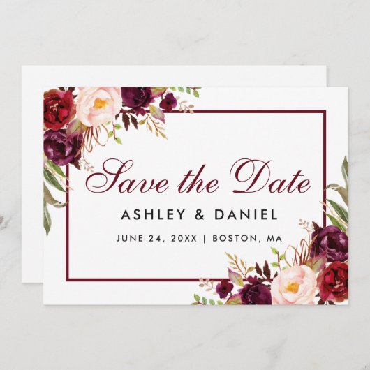 Save the Date Floral Burgundy (Vorne/Hinten)