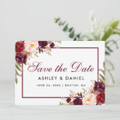 Save the Date Floral Burgundy BB (Stehend Vorderseite)
