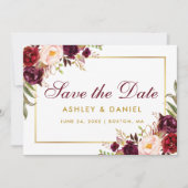 Save the Date Floral Burgundy Gold BB (Vorderseite)