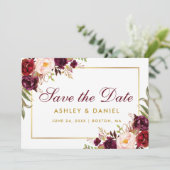Save the Date Floral Burgundy Gold BB (Stehend Vorderseite)