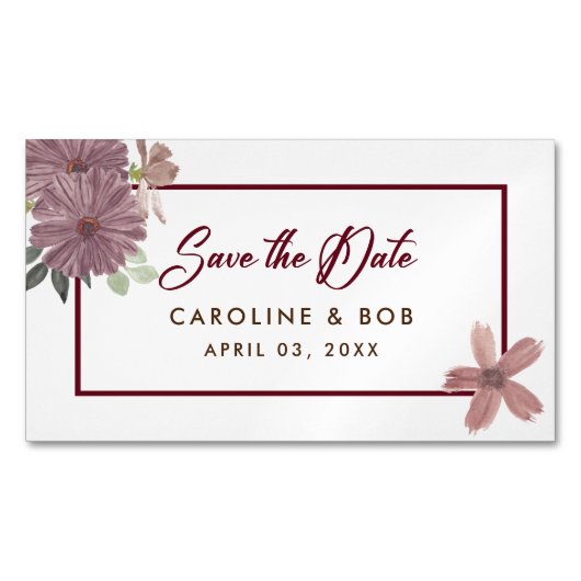 Save The Date Floral Burgundy Mini Magnet (Vorderseite)